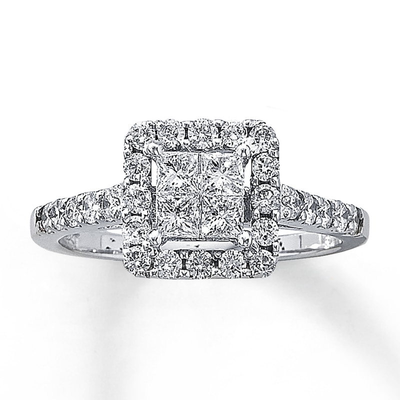 Main Image 1 of Previously Owned Diamond Engagement Ring 1 ct tw Princess & Round-cut Diamonds 14K White Gold - Size 3.5