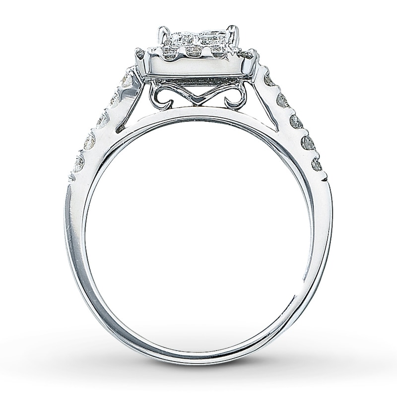 Main Image 2 of Previously Owned Diamond Engagement Ring 1 ct tw Princess & Round-cut Diamonds 14K White Gold - Size 3.5