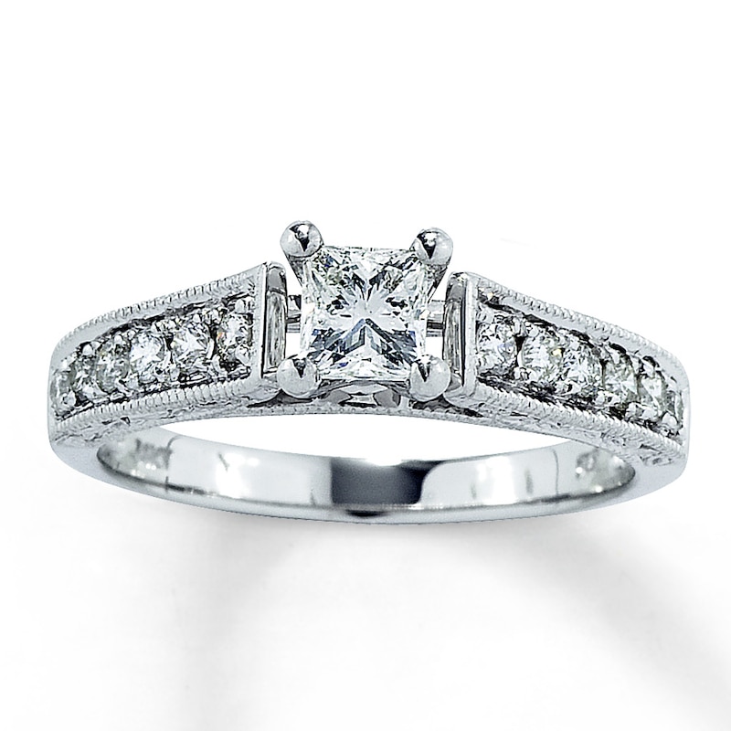 Main Image 1 of Previously Owned Diamond Engagement Ring 3/4 ct tw Princess & Round-cut 14K White Gold Size 3.5