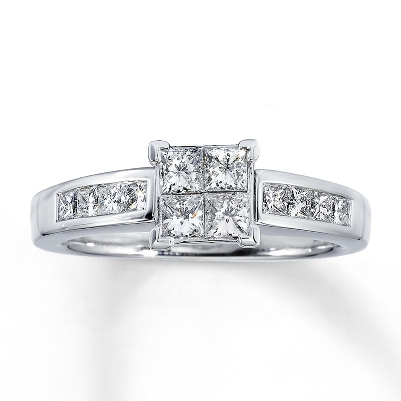 Main Image 1 of Previously Owned Diamond Engagement Ring 7/8 ct tw Princess-cut 4K White Gold - Size 4.25
