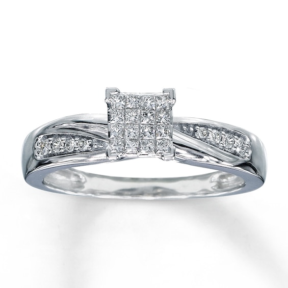 Previously Owned Diamond Engagement Ring 1/5 ct tw Princess & Round-cut Diamonds 10K White Gold Size 4.5