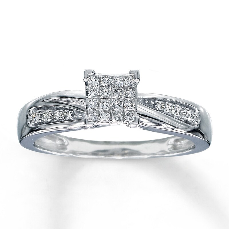 Main Image 1 of Previously Owned Diamond Engagement Ring 1/5 ct tw Princess & Round-cut Diamonds 10K White Gold - Size 4.5