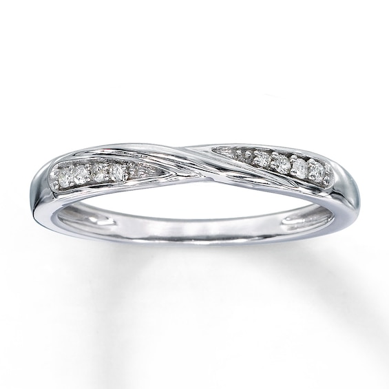 Previously Owned Wedding Band 1/20 ct tw Round-cut Diamonds 10K White Gold Size 9.75