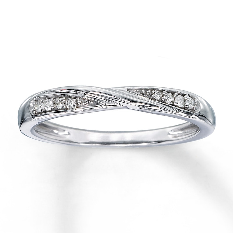 Main Image 1 of Previously Owned Wedding Band 1/20 ct tw Round-cut Diamonds 10K White Gold - Size 9.75