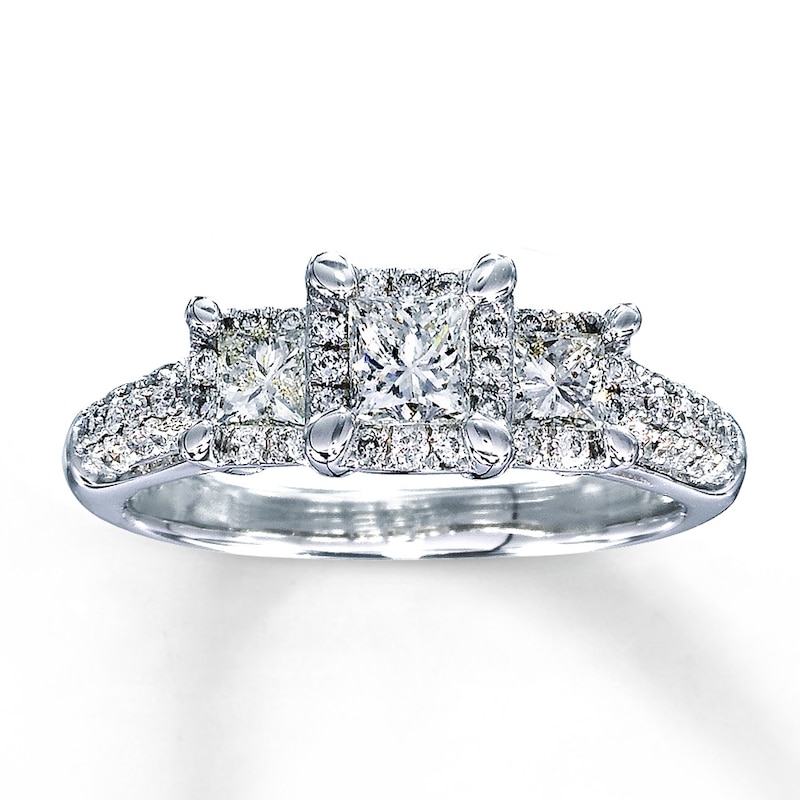 Main Image 1 of Previously Owned Diamond Engagement Ring 1 ct tw Princess & Round-cut 14K White Gold - Size 9.5
