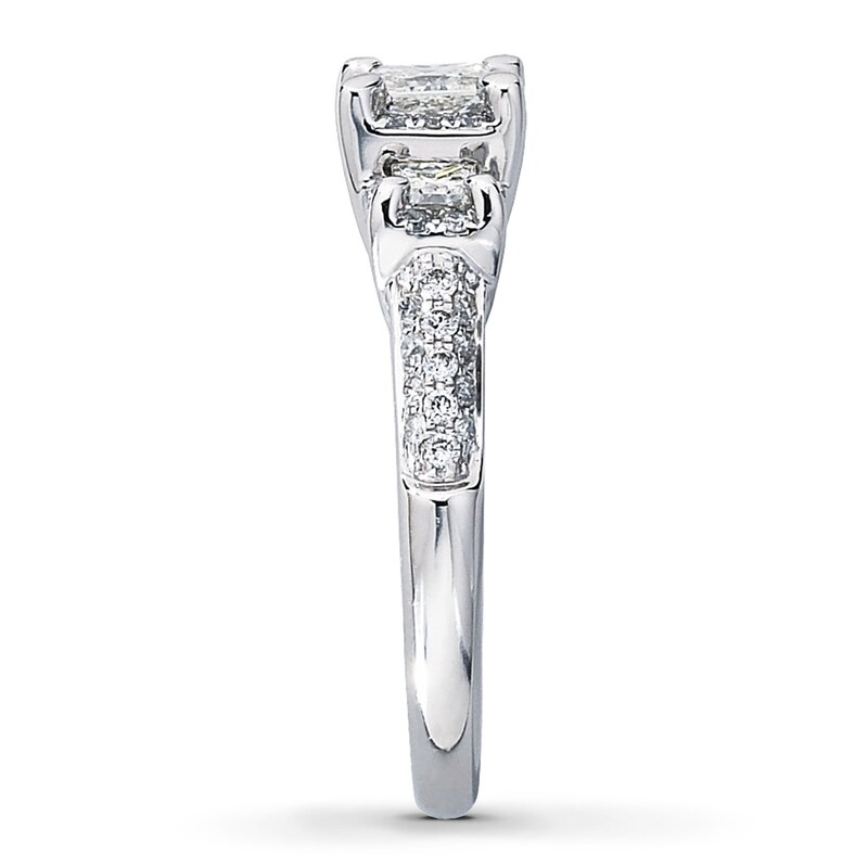 Main Image 3 of Previously Owned Diamond Engagement Ring 1 ct tw Princess & Round-cut 14K White Gold - Size 9.5