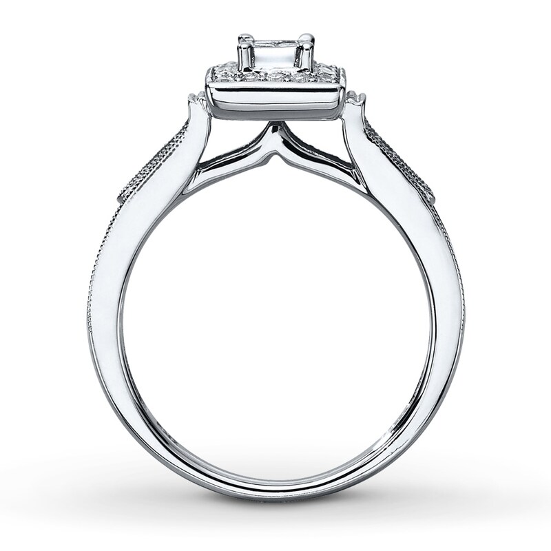 Main Image 2 of Previously Owned Diamond Engagement Ring 1/4 ct tw Princess & Round-cut 10K White Gold Size 10.25