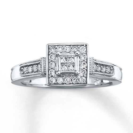 Previously Owned Diamond Engagement Ring 1/4 ct tw Princess & Round-cut 10K White Gold Size 9.25