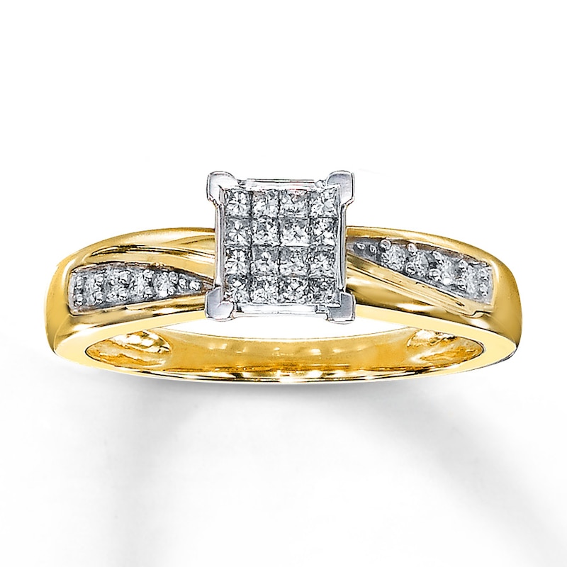 Main Image 1 of Previously Owned Engagement Ring 1/5 ct tw Princess & Round-cut Diamonds 10K Yellow Gold Size 10.25