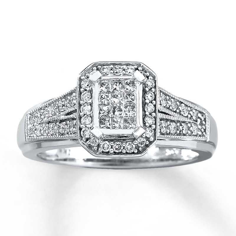 Main Image 1 of Previously Owned Diamond Engagement Ring 1/3 ct tw Princess & Round-cut 10K White Gold Size 4