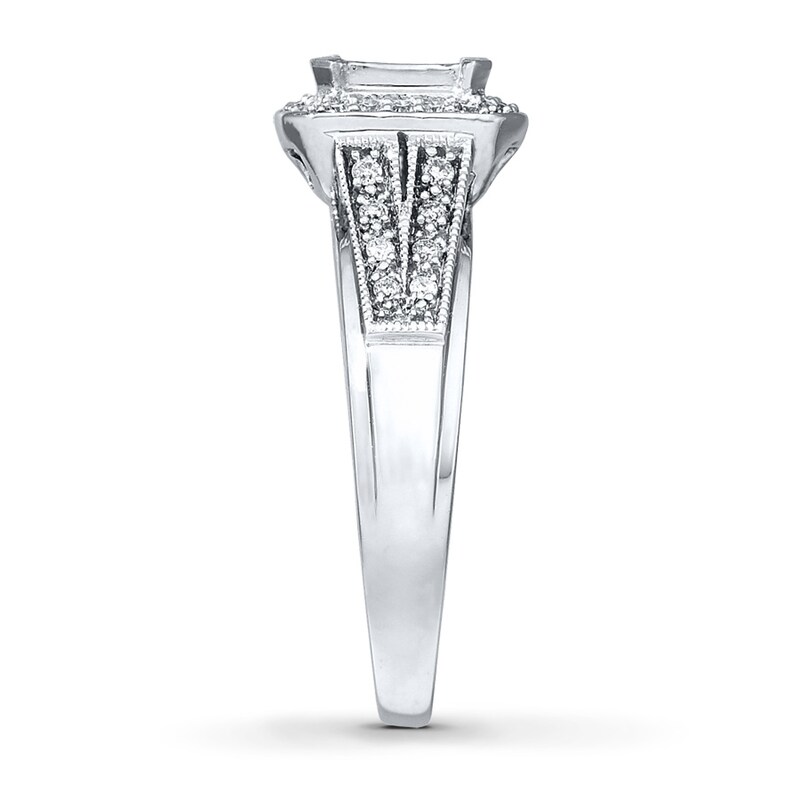 Main Image 3 of Previously Owned Diamond Engagement Ring 1/3 ct tw Princess & Round-cut 10K White Gold Size 4