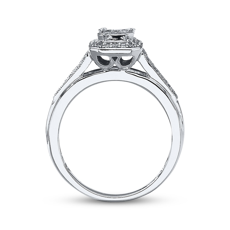 Previously Owned Diamond Engagement Ring 1/3 ct tw Princess/Round-cut 10K White Gold - Size 9.75
