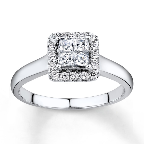 Previously Owned Diamond Engagement Ring 1/4 ct tw Princess & Round-cut 10K White Gold Size 10