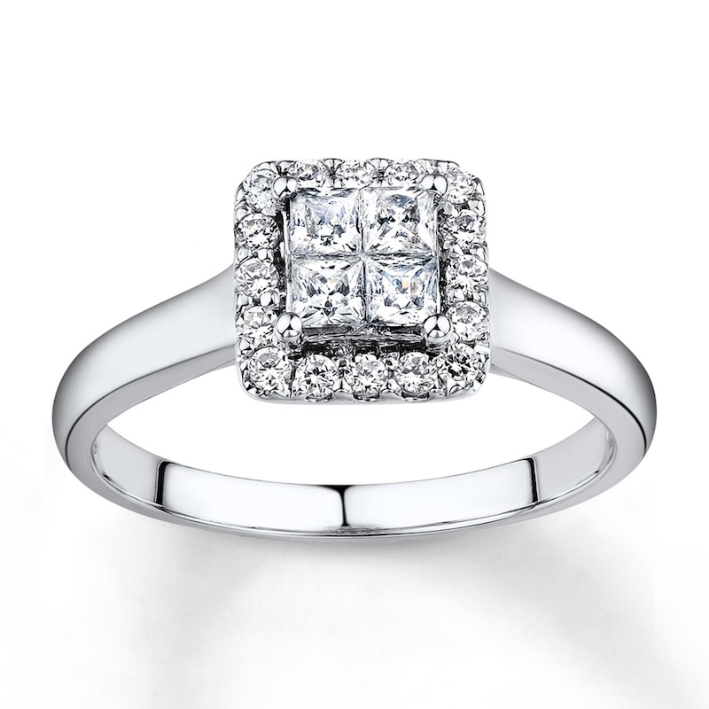 Main Image 1 of Previously Owned Diamond Engagement Ring 1/4 ct tw Princess & Round-cut 10K White Gold - Size 10