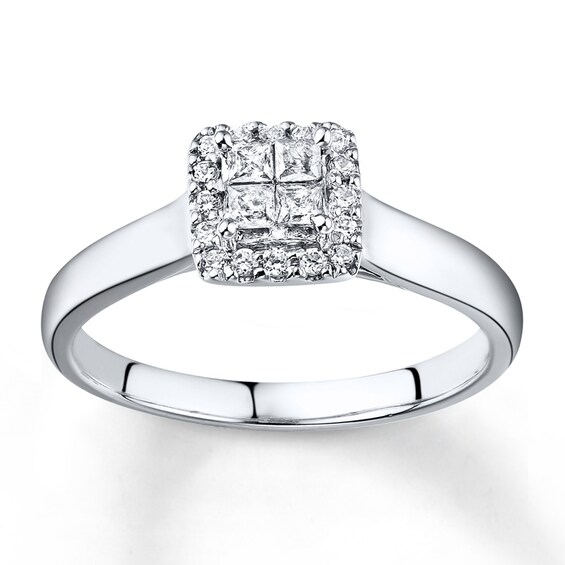 Previously Owned Diamond Engagement Ring 1/2 ct tw Princess & Round-cut 10K White Gold Size 3.5