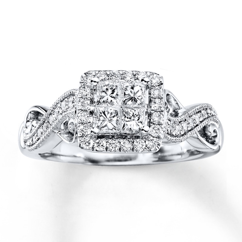 Previously Owned Diamond Engagement Ring 5/8 ct tw Princess & Round-cut 14K White Gold - Size 3.75