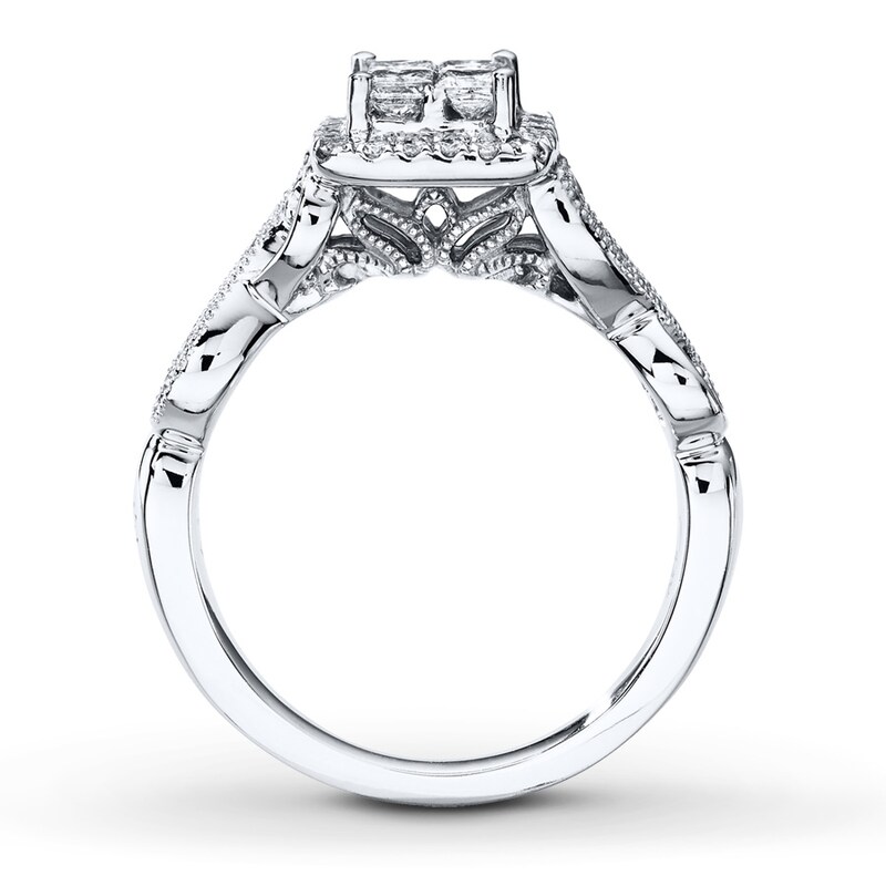 Previously Owned Diamond Engagement Ring 5/8 ct tw Princess & Round-cut 14K White Gold - Size 3.75