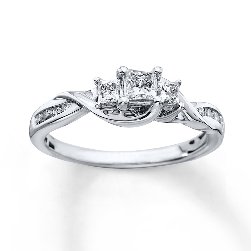 Previously Owned 3-Stone Diamond Ring 1/2 ct tw Princess & Round-cut 10K White Gold - Size 4.25