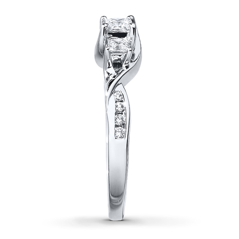 Main Image 3 of Previously Owned 3-Stone Diamond Ring 1/2 ct tw Princess & Round-cut 10K White Gold - Size 9