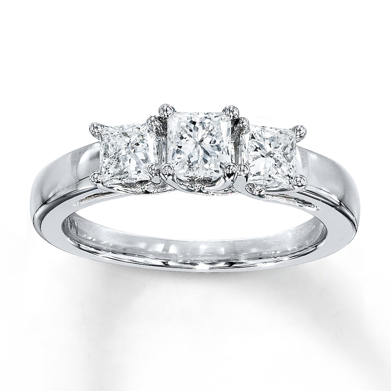Main Image 1 of Previously Owned 3-Stone Diamond Engagement Ring 1 ct tw Princess-cut 14K White Gold - Size 4.5
