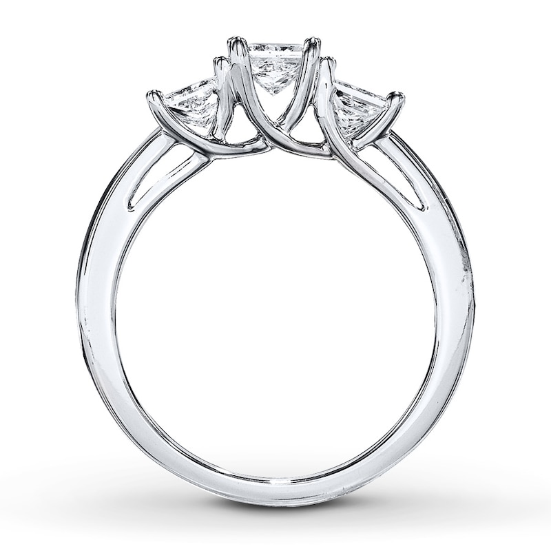 Main Image 2 of Previously Owned 3-Stone Diamond Engagement Ring 1 ct tw Princess-cut 14K White Gold - Size 4.5