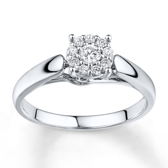 Previously Owned Diamond Engagement Ring 1/4 ct tw Round-cut 10K White Gold Size 10.75