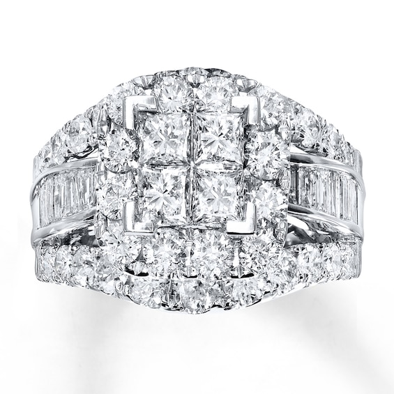 Previously Owned Diamond Engagement Ring 4 ct tw Princess, Baguette & Round-cut 14K White Gold Size 9.5