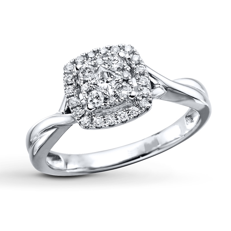 Previously Owned Diamond Engagement Ring 1/3 ct tw Princess & Round-cut 10K White Gold