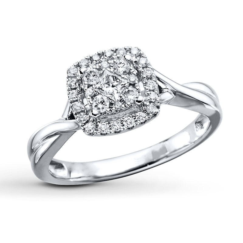 Previously Owned Diamond Engagement Ring 1/3 ct tw Princess & Round-cut 10K White Gold - Size 4