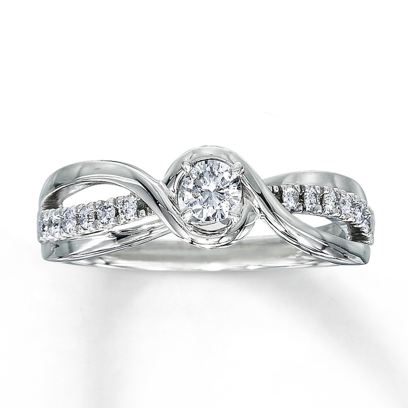 Main Image 1 of Previously Owned Diamond Engagement Ring 1/3 ct tw Round-cut 10K White Gold Size 3.75