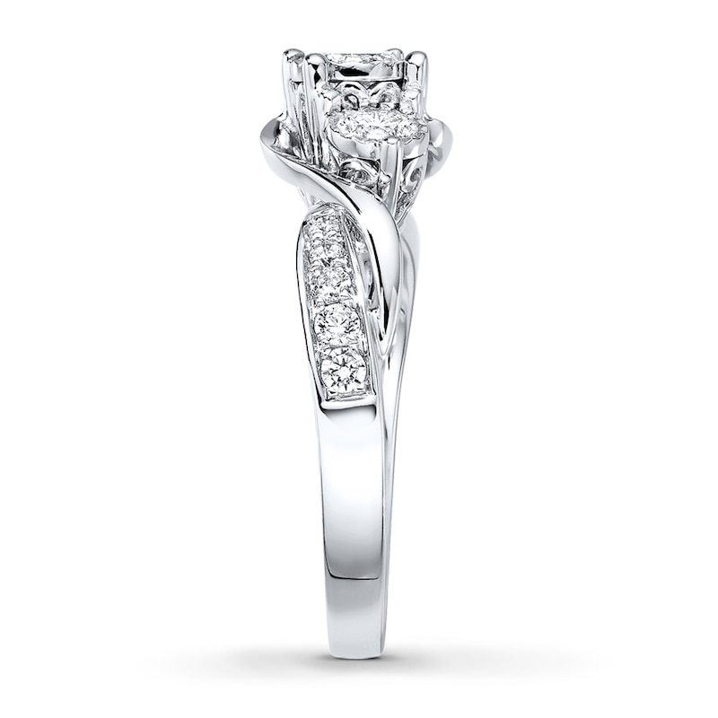 Previously Owned 3-Stone Diamond Engagement Ring 1 ct tw Round-cut 14K White Gold - Size 4