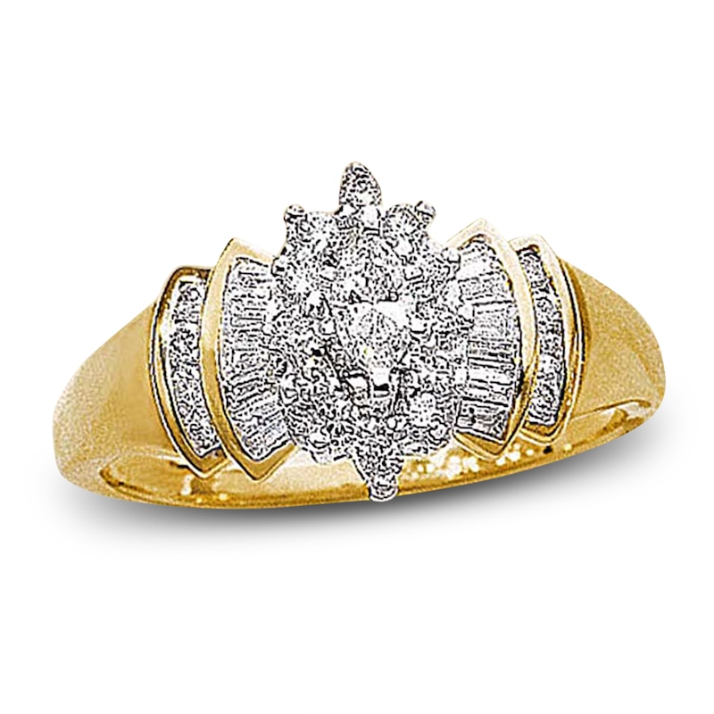 Previously Owned Multi-Stone Diamond Engagement Ring 1/2 ct tw Marquise, Baguette & Round-cut 14K Yellow Gold - Size 4