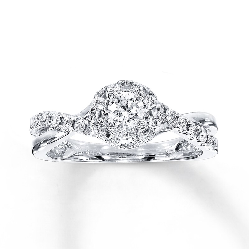 Main Image 1 of Previously Owned Diamond Engagement Ring 1/2 ct tw Round-cut 10K White Gold - Size 10
