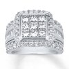 Thumbnail Image 1 of Previously Owned Diamond Engagement Ring 3 ct tw Princess, Baguette & Round-cut  10K White Gold - Size 10