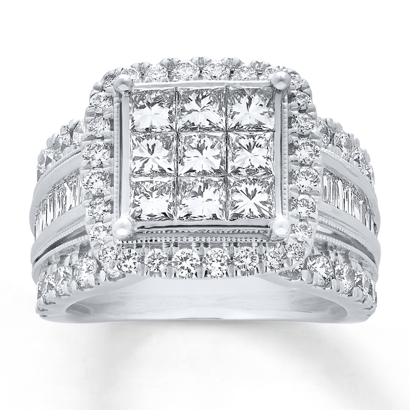Main Image 1 of Previously Owned Diamond Engagement Ring 3 ct tw Princess, Baguette & Round-cut  10K White Gold - Size 10