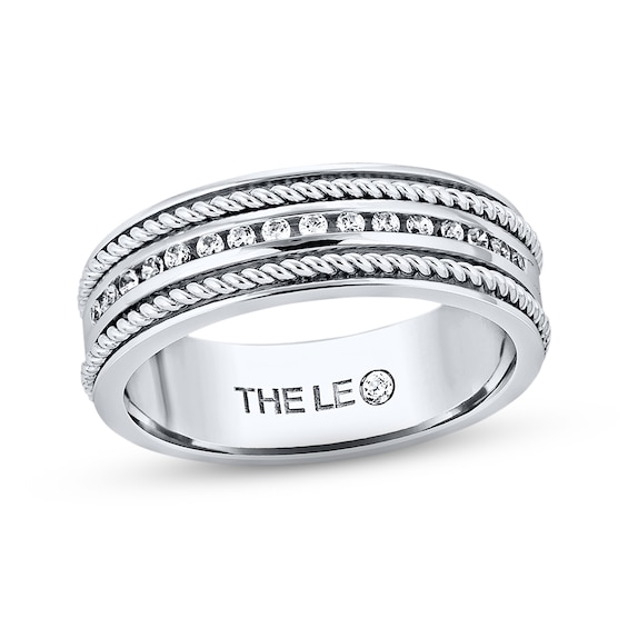 Previously Owned Men's THE LEO Diamond Twist Wedding Band 1/4 ct tw Round-cut 14K White Gold Size 13