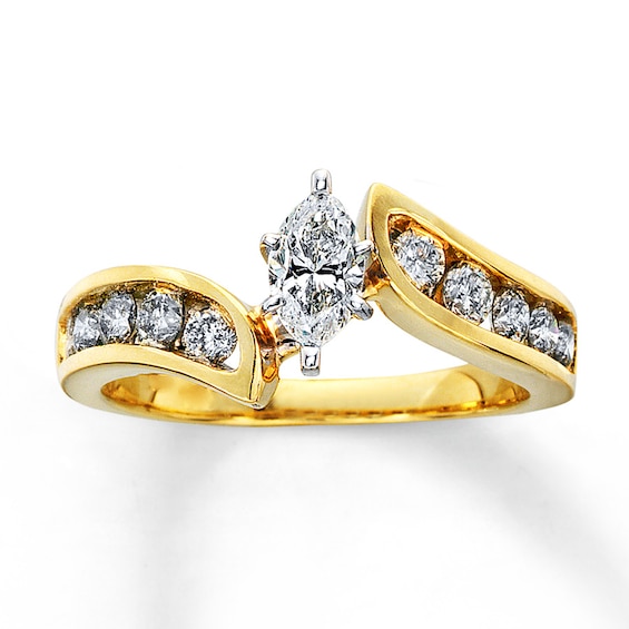 Previously Owned Diamond Engagement Ring 1 ct tw Marquise & Round-cut 14K Yellow Gold - Size 4.25