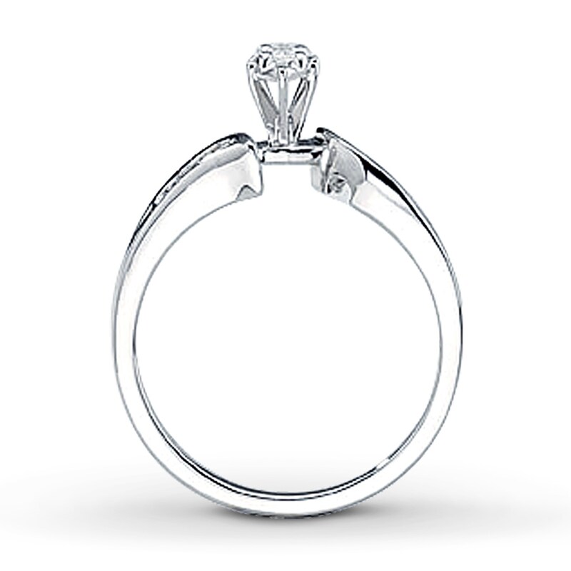 Main Image 2 of Previously Owned Engagement Ring 1/8 ct tw Marquise & Round-cut Diamonds 10K White Gold - Size 10