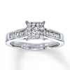 Thumbnail Image 1 of Previously Owned Diamond Engagement Ring 5/8 ct tw Princess, Round & Baguette-cut 14K White Gold Size 4
