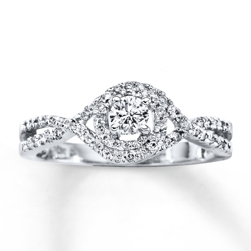 Main Image 1 of Previously Owned Diamond Engagement Ring 3/8 ct tw Round-cut 14K White Gold Size 4