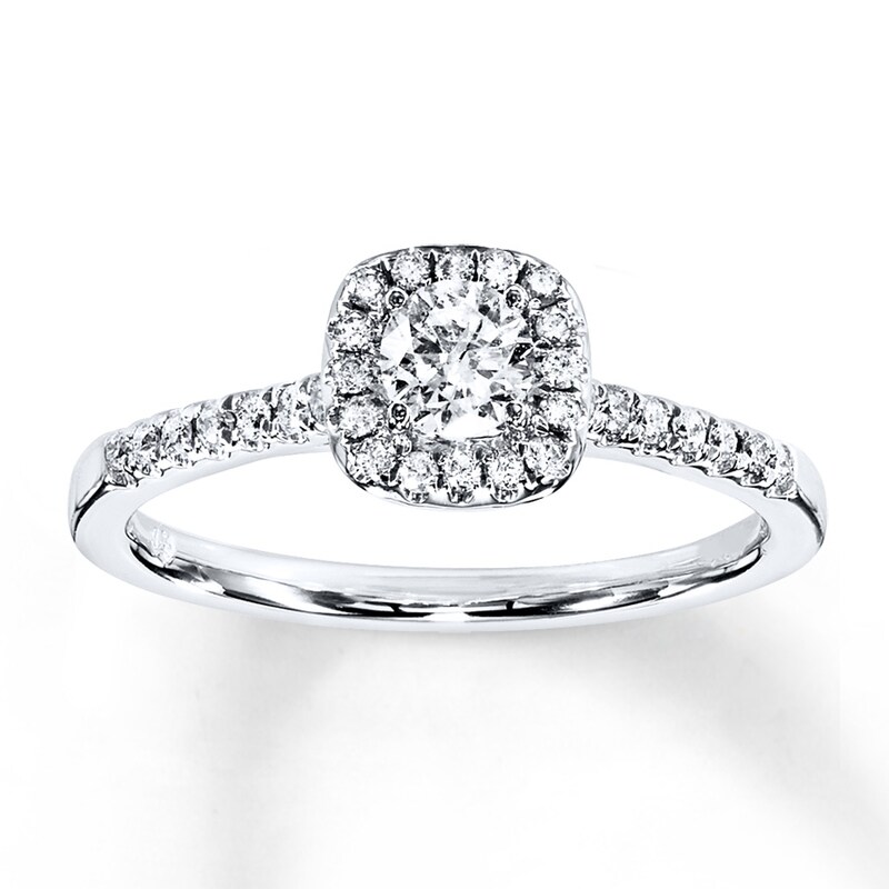 Main Image 1 of Previously Owned Diamond Engagement Ring 3/8 ct tw Round-cut 10K White Gold - Size 3.75
