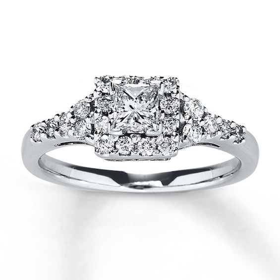 Previously Owned Engagement Ring 3/4 ct tw Princess & Round-cut Diamonds 14K White Gold Size 9.75