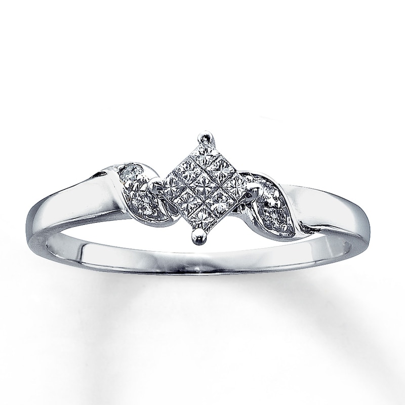 Main Image 1 of Previously Owned Promise Ring 1/6 ct tw Princess & Round-cut 14K White Gold Size 4
