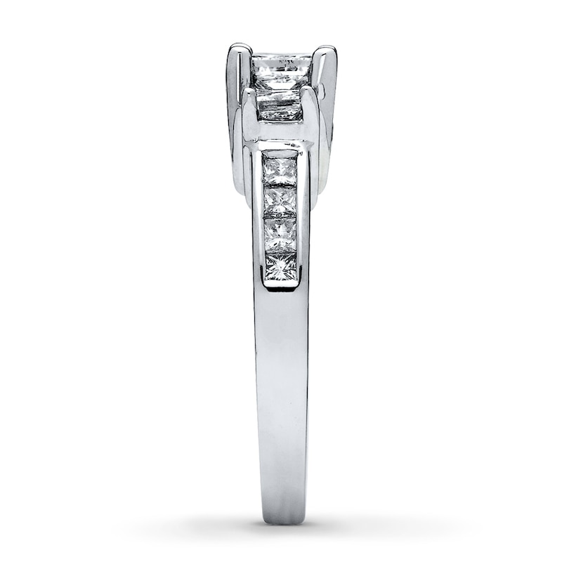 Main Image 3 of Previously Owned 3-Stone Engagement Ring 1-1/2 ct tw Princess-cut Diamonds 14K White Gold - Size 10.25
