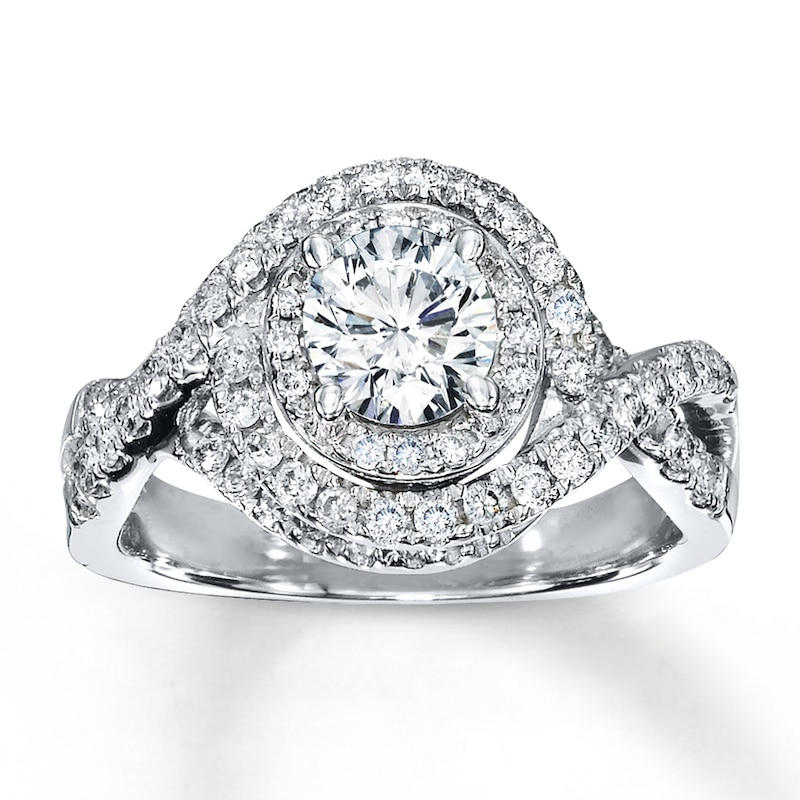 Main Image 1 of Previously Owned Engagement Ring 1-1/5 ct tw Round-cut Diamonds 14K White Gold Size 10.5