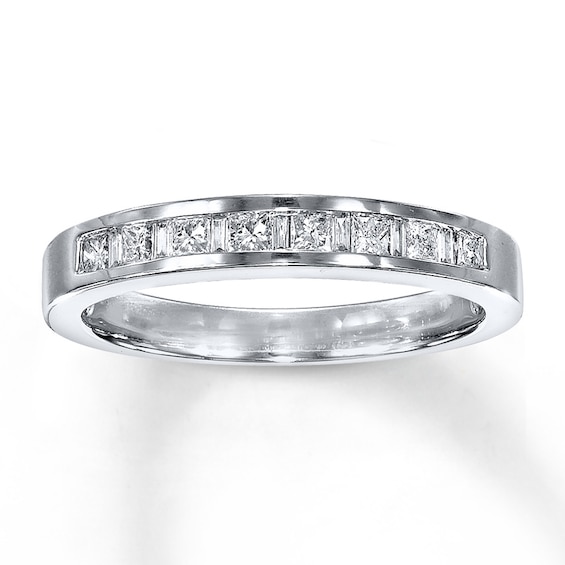 Previously Owned Diamond Wedding Band 1/3 ct tw Princess & Baguette-cut 14K White Gold Size 4