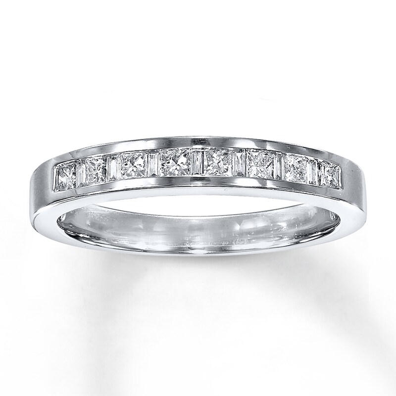 Main Image 1 of Previously Owned Diamond Wedding Band 1/3 ct tw Princess & Baguette-cut 14K White Gold - Size 4
