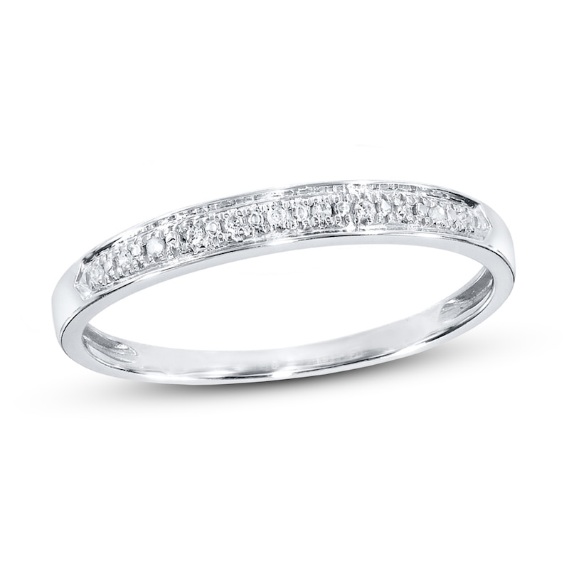 Main Image 1 of Previously Owned Diamond Anniversary Band 1/20 ct tw Round-cut 10K White Gold - Size 9.75
