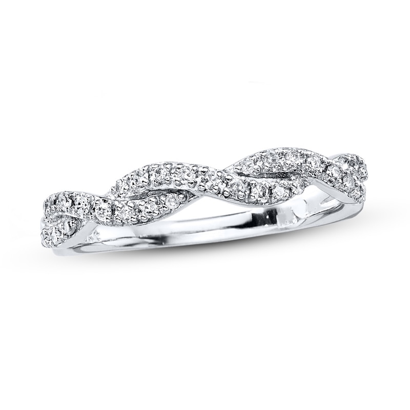 Main Image 1 of Previously Owned Anniversary Ring 1/6 ct tw Round-cut Diamonds 10K White Gold - Size 10.5