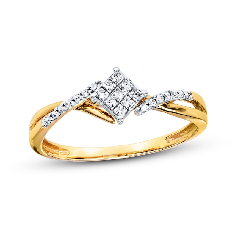 Main Image 1 of Previously Owned Diamond Ring 1/6 ct tw Princess & Round-cut 10K Yellow Gold Size 3.25